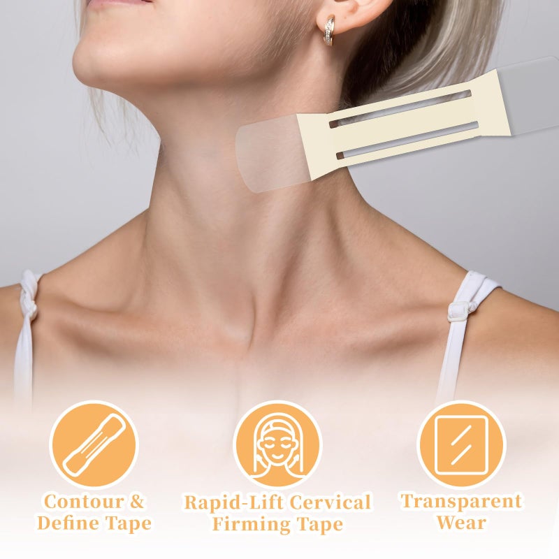 48 قطعة من أشرطة شد الرقبة غير المرئية - أشرطة شد فورية للرقبة والوجه (4 أشرطة شد عالية المرونة + 40 شريطًا بديلًا) - أشرطة بلون البشرة قابلة للتهوية لشد فوري - Image 3